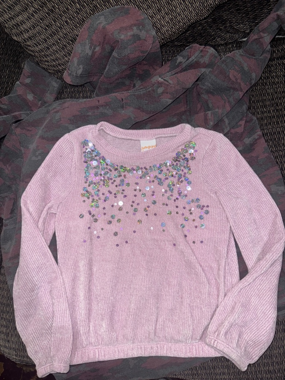 Girls size 7 Jumping Bean Pink Lilac Sequin Sweater! Super soft and warm